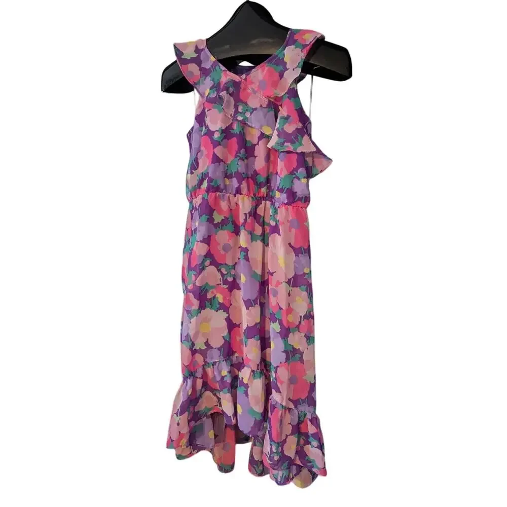 THE CHILDREN'S PLACE XXL16 Purple Pink Abstract Spring Floral Ruffle Dress